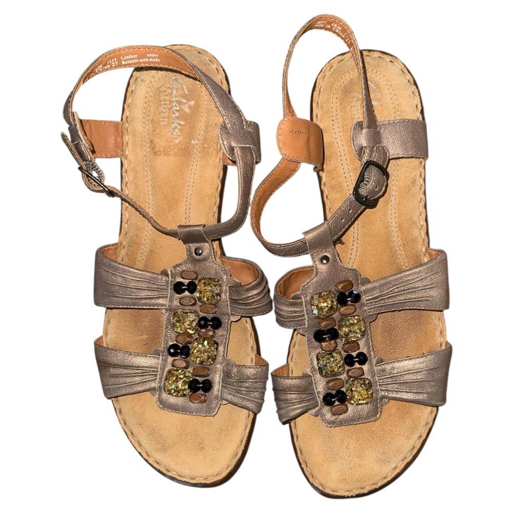 Clarks Womens Leather Artisan Jeweled Sandals‎ Metallic Bronze Boho Size 10